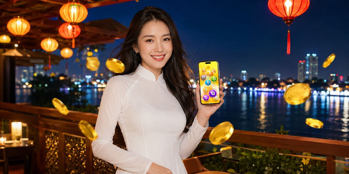 Phụ nữ Hà Nội mặc áo dài truyền thống và tham gia xổ số trực tuyến